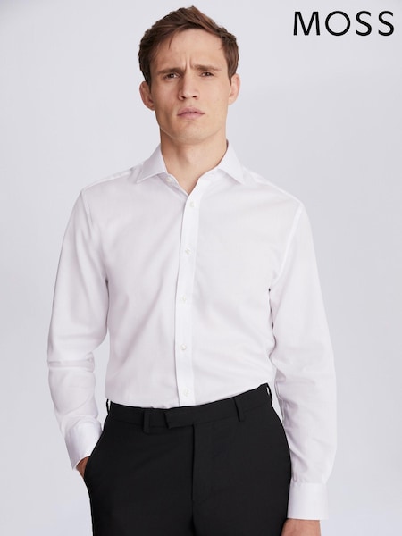 MOSS White Tailored Fit Single Cuff Dobby Shirt (T69308) | 198 QAR