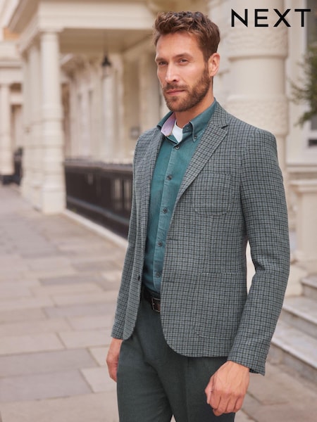 Blue Dogtooth Slim Fit Nova Fides Wool Blend Formal Jacket (T69324) | €55