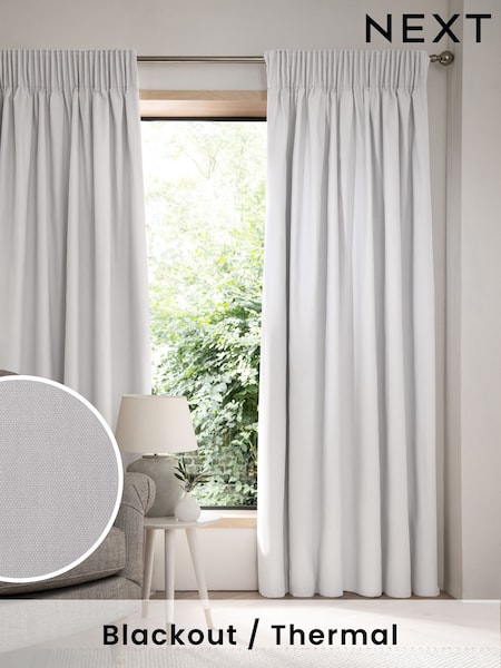 Grey Light Cloud Cotton Blackout/Thermal Pencil Pleat Curtains (T70044) | $58 - $151