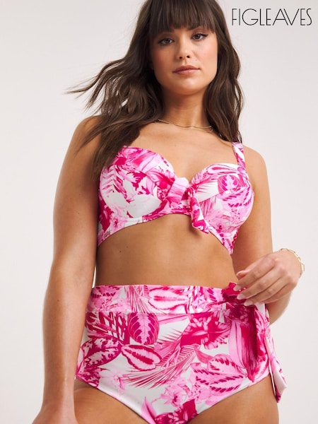 Figleaves Pink Floral Print Fiji High Waist Bikini Bottoms (T70104) | 71 LEI