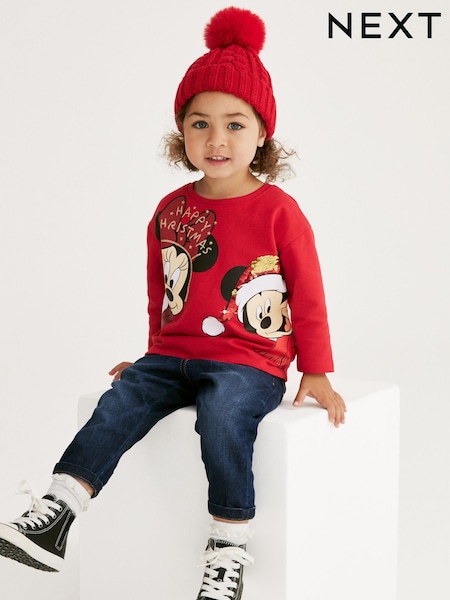 Red Disney Christmas Mickey & Minnie Mouse T-Shirt (9mths-7yrs) (T70106) | €9 - €10