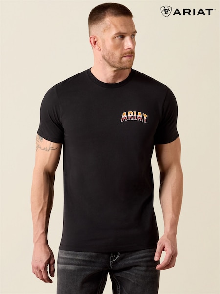 Melns - Regular Ariat Country Rock Ss T-shirt