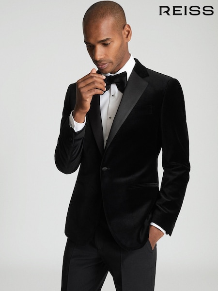 Reiss Black Ace Velvet Regular Fit Blazer (T70397) | R$ 2,945