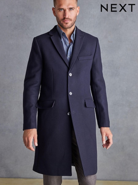 Navy Blue Signature Epsom Coat With Cashmere (T70551) | €35