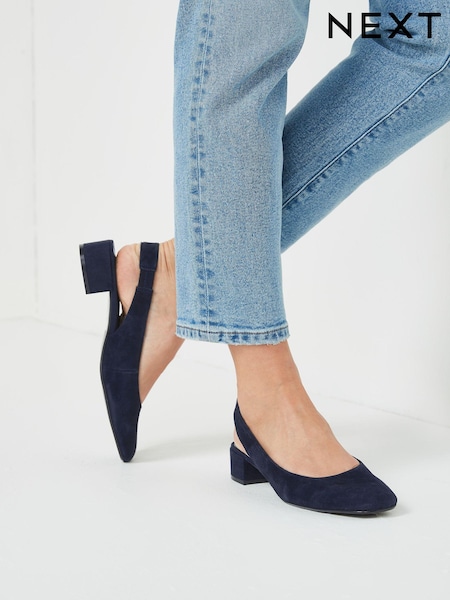 Mornarsko modra - Forever Comfort® Leather Slingback Low Block Heels (T70909) | € 23