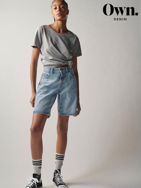 Умеренный синий - Own. Low Rise Baggy Boyfriend Denim Shorts (T71102) | €15