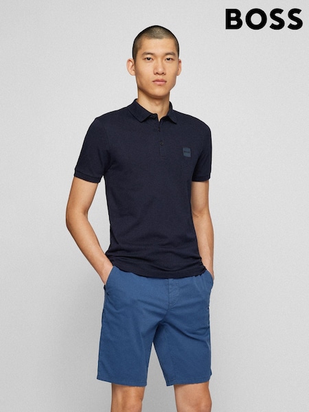 BOSS Navy Blue Slim Fit Box Logo Polo Shirt (T71341) | 224 QAR