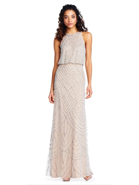 Телесный - Adrianna Papell Beaded Halter Gown (T71382) | €305