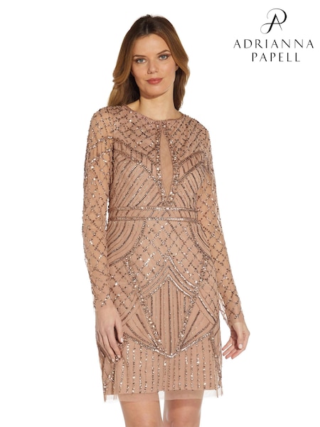 Adrianna Papell Beaded Long Sleeve Sheath Dress (T71383) | €96
