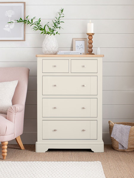 Chalk White Hampton Painted Oak Collection 5 Drawer Tall Chest Of Drawers (T71388) | €950