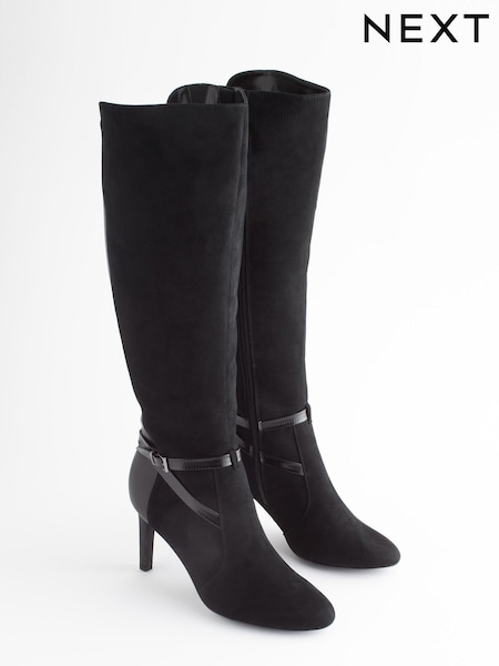 Schwarz - Forever Comfort® Buckle Detail Heeled Knee High Boots (T71670) | 47 €
