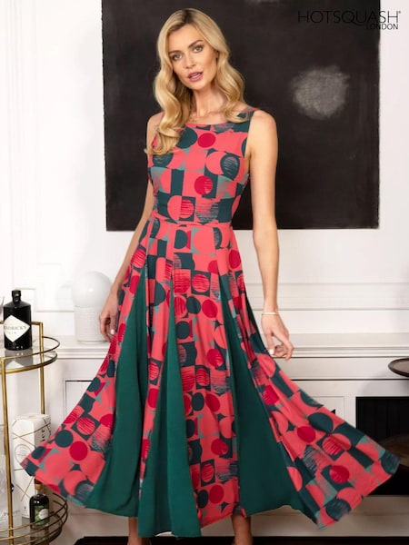 Hot Squash Box Pleat Midi Dress with Contrast Skirt (T71714) | €158