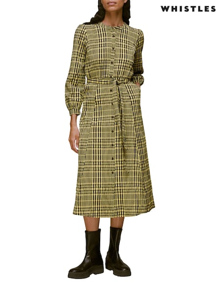 Whistles Yellow Nora Gingham Check Midi Dress (T72053) | €72