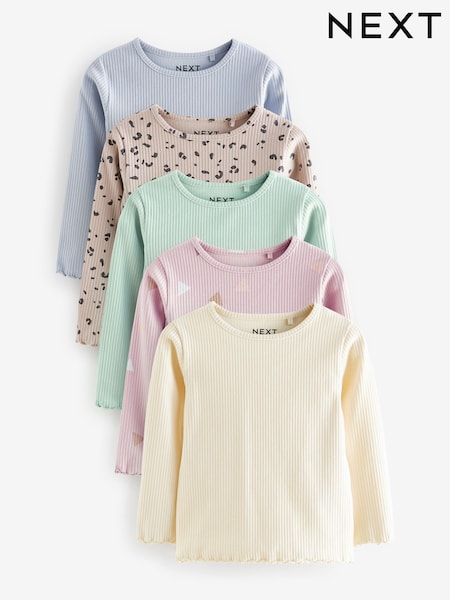 Pastellfarben mit Blümchenmuster - Ribbed Long Sleeve Tops 5 Pack (3mths-7yrs) (T72679) | 23 € - 26 €