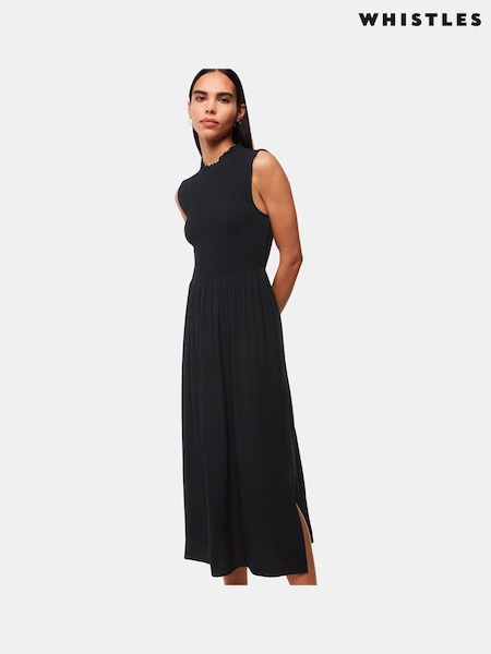 Whistles Black Shirred Bodice Heidi Dress (T72992) | €89