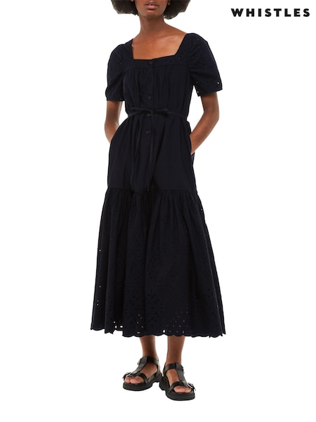 Whistles Broderie Poplin Trapeze Black Dress (T73005) | €95