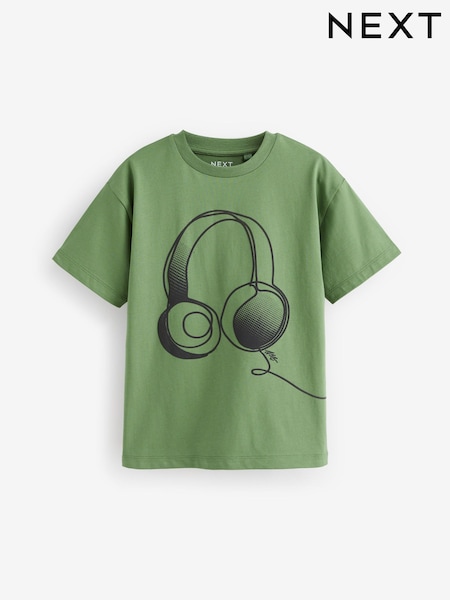 Căști liniare Verde - Tricou cu croi lejer și mânecă scurtă Imprimeuri (3-16ani) (T73019) | 28 LEI - 51 LEI