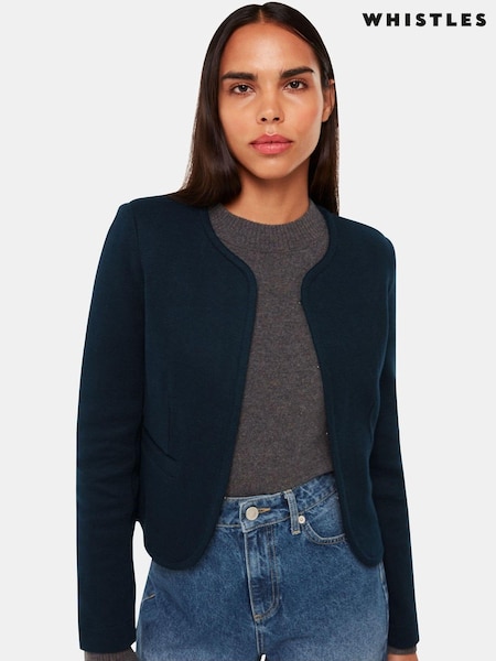 Whistles Blue 100% Cotton Collarless Jersey Jacket (T73031) | $166
