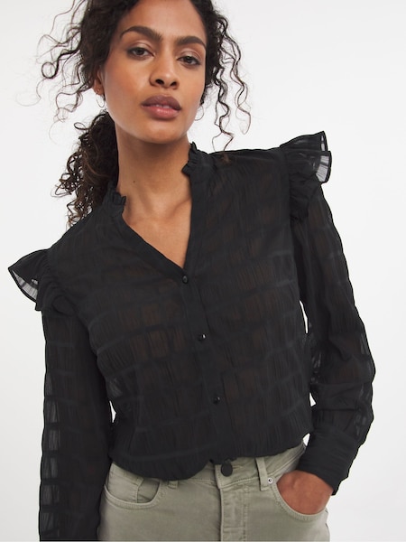 JD Williams Black Ruffle Shoulder Blouse (T73416) | €33