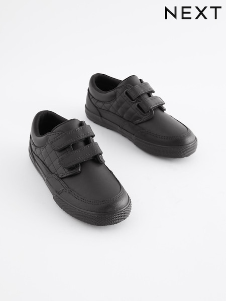 Negru - School Leather Strap Touch Fasten Shoes (T74046) | 135 LEI - 166 LEI