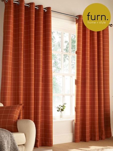 furn. Orange Ellis Windowpane Check Eyelet Curtains Eyelet Curtains (T74071) | €72
