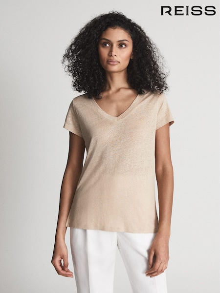 Reiss Stone Lottie Linen V Neck T-Shirt (T74443) | €12.50