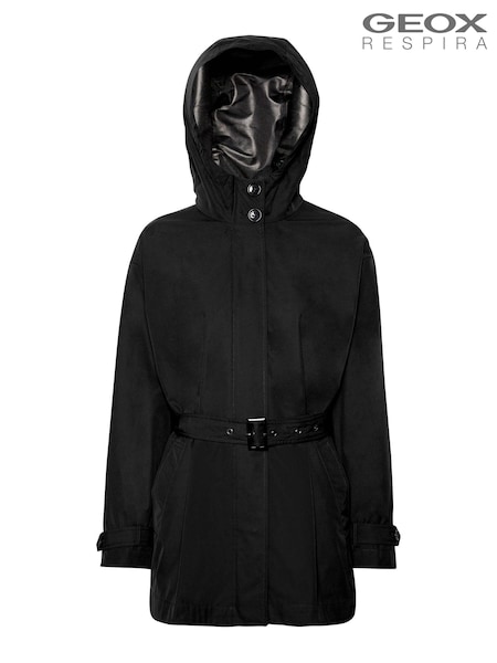Geox Womens Delray Black Long Parka Jacket (T75318) | €328
