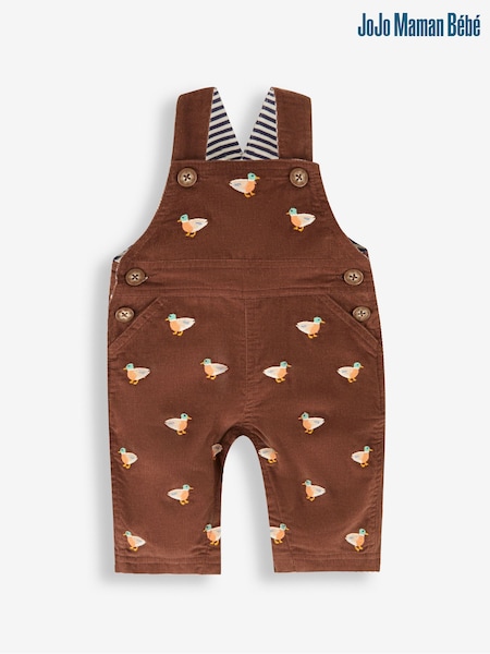 JoJo Maman Bébé Brown Duck Embroidered Cord Dungarees (T75710) | €34
