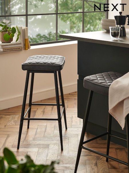 Set of 2 Monza Faux Leather Dark Grey Hamilton Quilted Kitchen Bar Stools (T75884) | €220