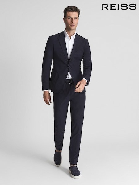 Reiss Navy Voyage Single Breasted Technical Slim Fit Blazer (T76223) | AED2,074