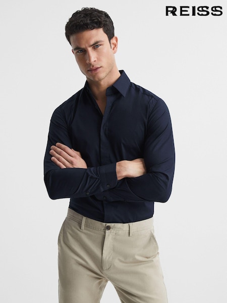 Reiss Navy Kiana Slim Fit Cotton Blend Shirt (T76231) | €125