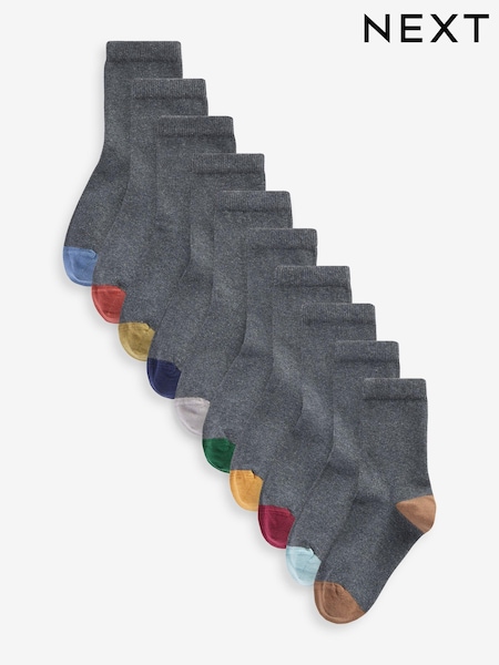 Grau mit kontrastfarbener Zehen- und Fersenpartie - Cotton Rich Socks 10 Pack (T76344) | 18 € - 21 €