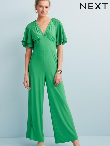 Green Flute Sleeve V-Neck Jumpsuit (T76468) | € 24