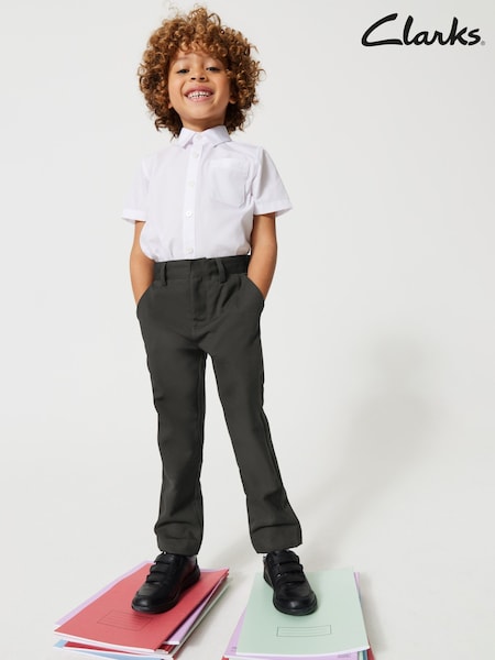 Clarks Dark Grey Boys Fastened School Trousers with Stretch (T77657) | R$ 120 - R$ 160