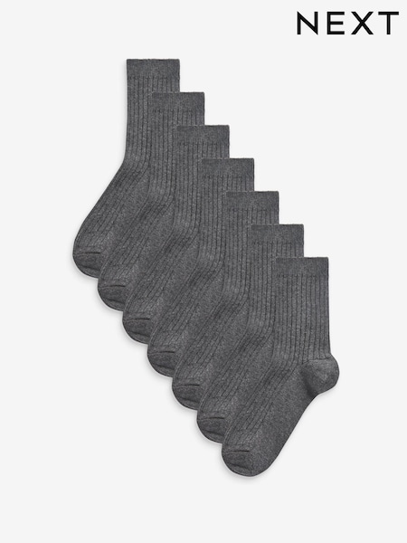 Grey Ribbed Cotton Rich Socks 7 Pack (T77751) | €11.50 - €14