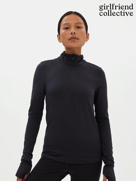 Girlfriend Collective Reset Long Sleeve Mock Neck Half Zip Black Top (T77996) | €34