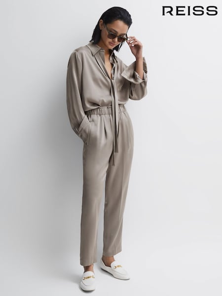 Reiss Mink Elaina Satin Elasticated Tapered Trousers (T78059) | €65