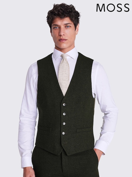 MOSS Khaki Green Slim Fit Donegal Suit Waistcoat (T78140) | €113 - €119