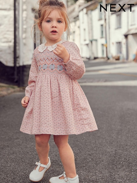 Pink Geo Printed Shirred Collar Dress (3mths-8yrs) (T78610) | €7 - €8.50