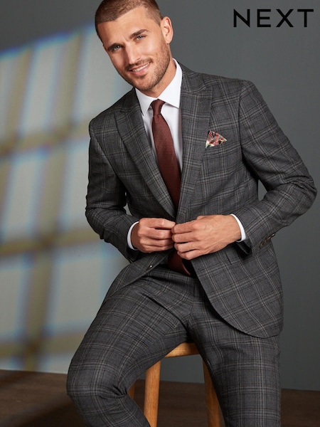 Grey Slim Fit Signature TG Di Fabio Wool Rich Check Suit: Jacket (T79066) | €86