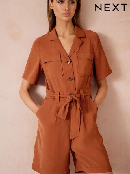 Braun - Belted Short Sleeve Playsuit (T80124) | 30 €