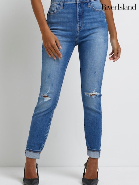 River Island Denim Blue Medium Hr Skinny Sculpt Tram Jeans (T81907) | €18