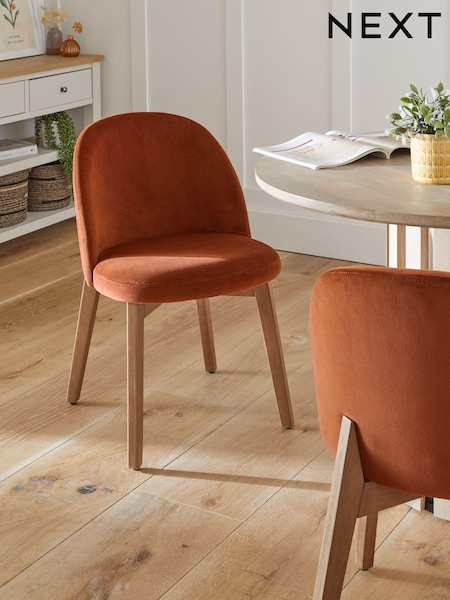 Set of 2 Soft Velvet Rust Preston Dark Wood Leg Dining Chairs (T82334) | €305