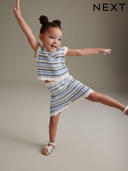 Blue/White Knitted Top And Short Set (3mths-7yrs) (T82459) | €12.50 - €14.50