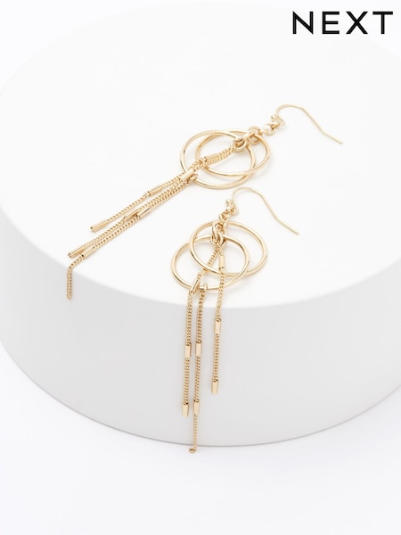 Gold Tone Circle Chain Drop Earrings (T82514) | AED36