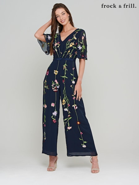 Frock And Frill Blue Embroidered Jumpsuit (T82522) | €58