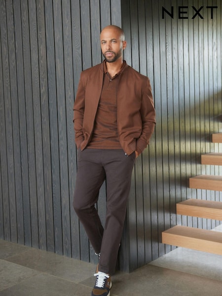 Rust Brown Oxford Long Sleeve Pique Polo Shirt (T82550) | €7