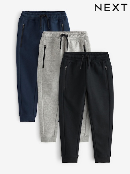 Navy Blue/Grey/Black 3 Pack Slim Fit Zip Joggers (3-16yrs) (T82734) | CA$98 - CA$156