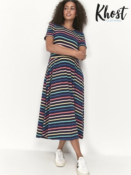 Khost Blue Short Sleeve Stripe Jersey Dress (T83472) | €17