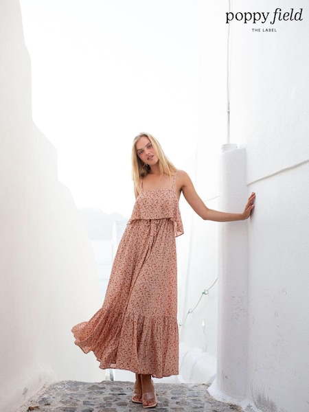 Poppy Field Celena Brown Floral Print Maxi Dress (T84250) | €46